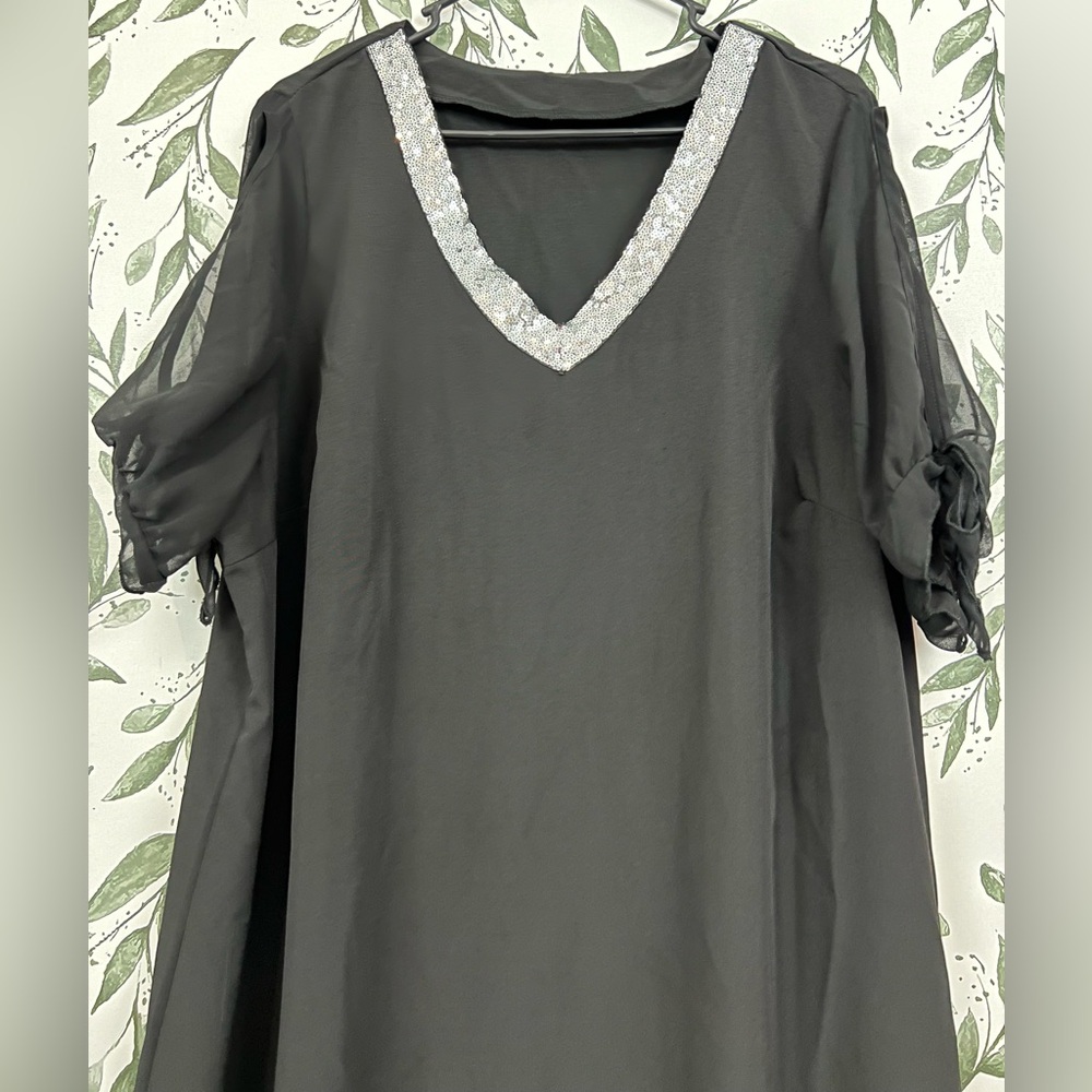 Loose Comfy V Neck Short Sleeve Bow Off Shoulder Midi Sequin Dress Boho Size XXL - Picture 5 of 14